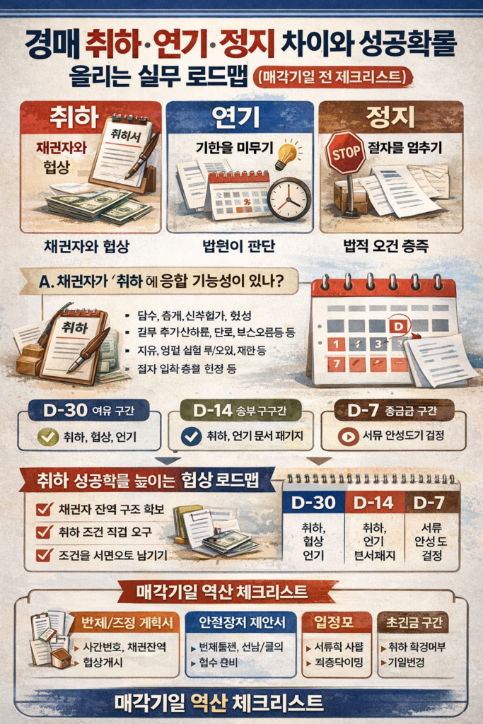 경매 취하 연기 정지 실무 로드맵